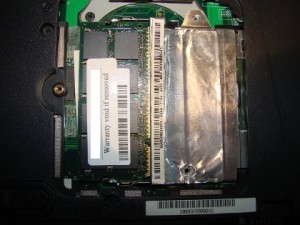 1Gb ram placed in the slot located underneath the laptop